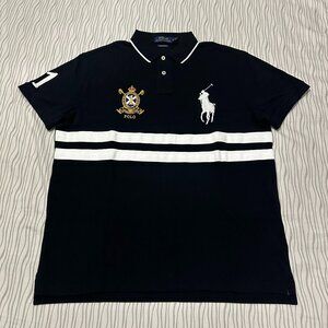 Polo Ralph Lauren Golf Shirt BIG PONY Crest Stripes Black Pique Large